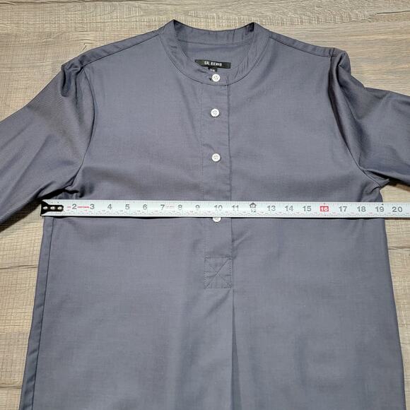 Kal Rieman Cotton XS Half Button Mandarin Collar Shirt Gray Twill Minimalist Top - Picture 6 of 6